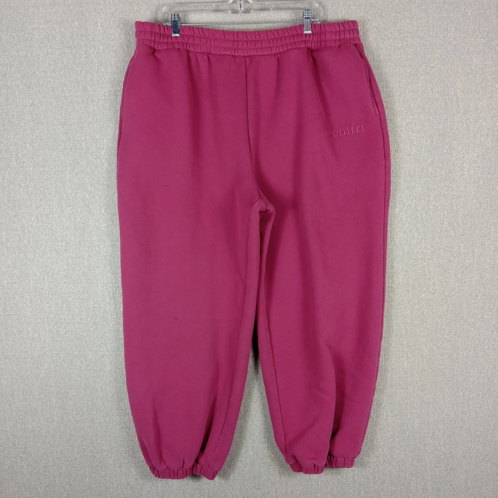 Comfrt Fleece Jogger Sweatpants Size 3XL Burgundy Magenta Loungewear Cozy Travel